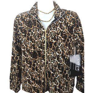Onque Casual Leopard Animal Print Velour Jacket